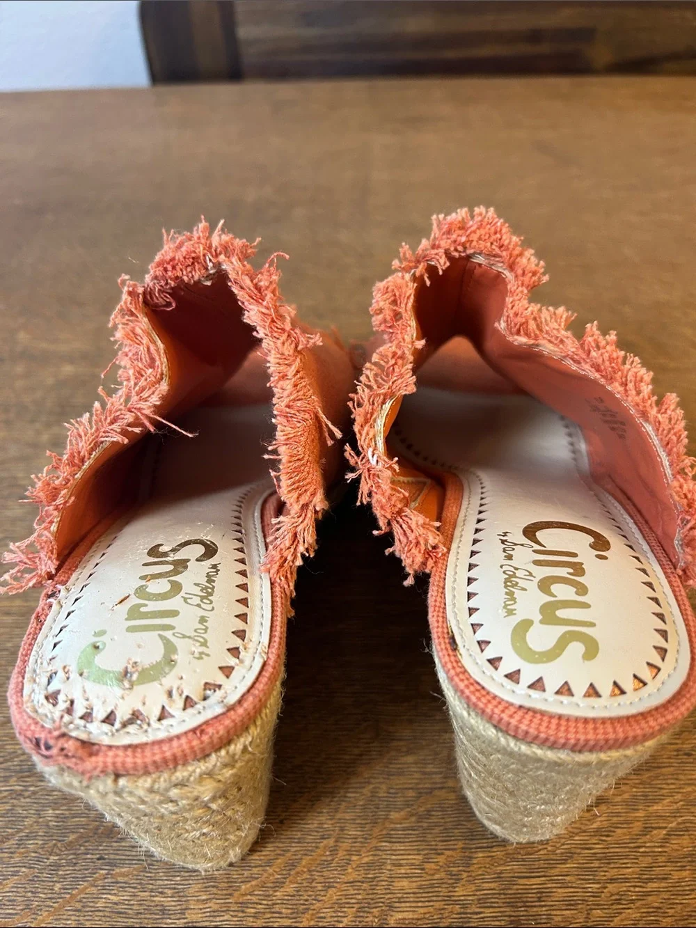 CIRCUS BY SAM EDELMAN Baker Wedge fringe Orange denim Sandals size 8.5